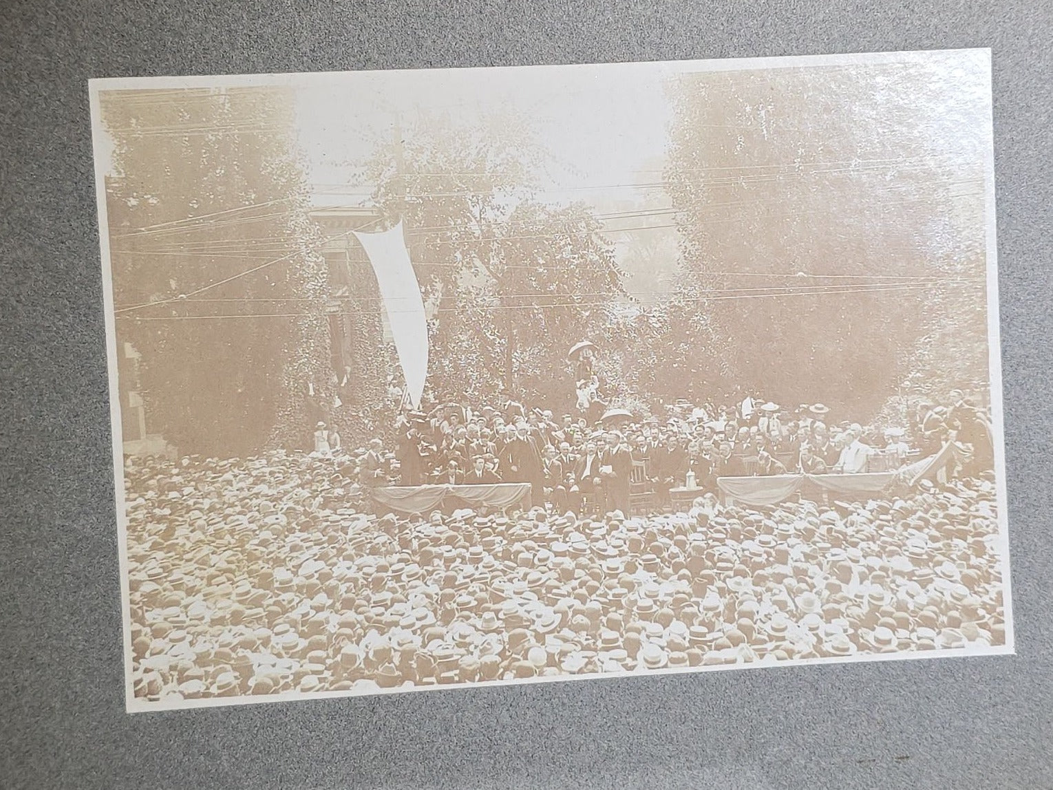 Antique Board-Mounted Photograph of Theodore Roosevelt Campaigning for the Presidency at Washington Square, Haverhill, Massachusetts