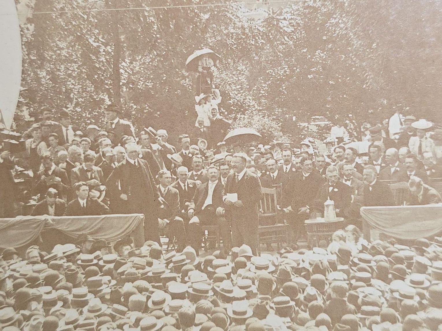 Antique Board-Mounted Photograph of Theodore Roosevelt Campaigning for the Presidency at Washington Square, Haverhill, Massachusetts