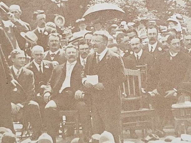 Antique Board-Mounted Photograph of Theodore Roosevelt Campaigning for the Presidency at Washington Square, Haverhill, Massachusetts
