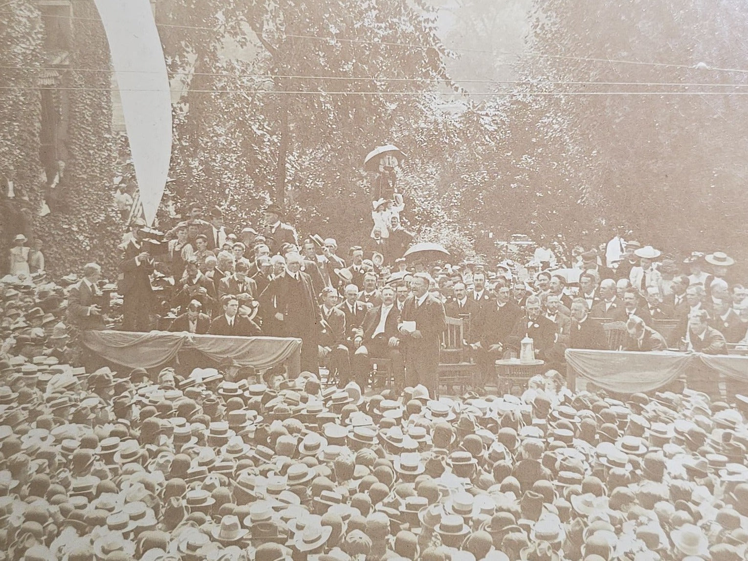 Antique Board-Mounted Photograph of Theodore Roosevelt Campaigning for the Presidency at Washington Square, Haverhill, Massachusetts