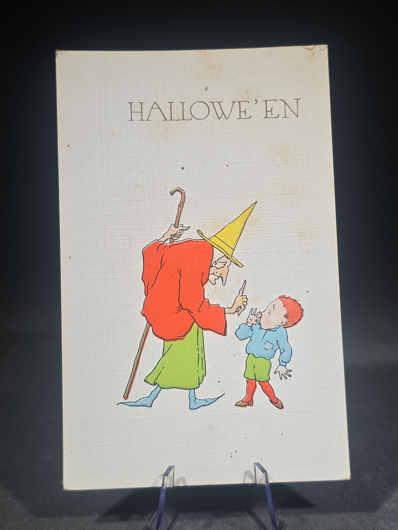 Antique Halloween Postcard with Witch and Boy, "Hallowe'en," Series No. 6029, The Pink of Perfection, Published by The Fairman Co., Cincinnati, Ohio and New York, New York, Unused