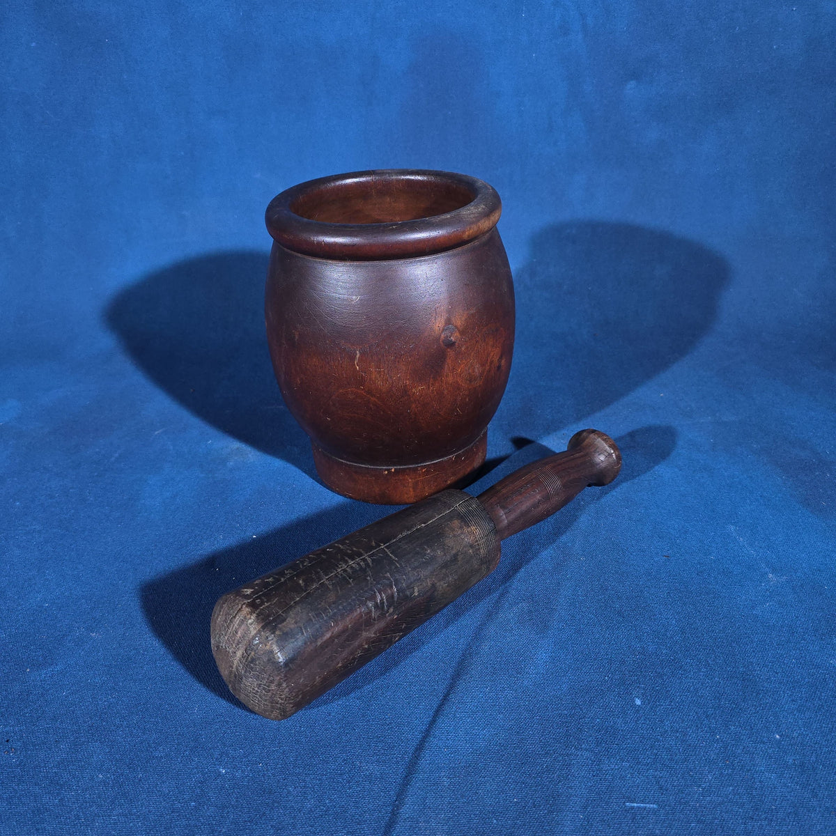 Antique Turned Wood Mortar and Pestle