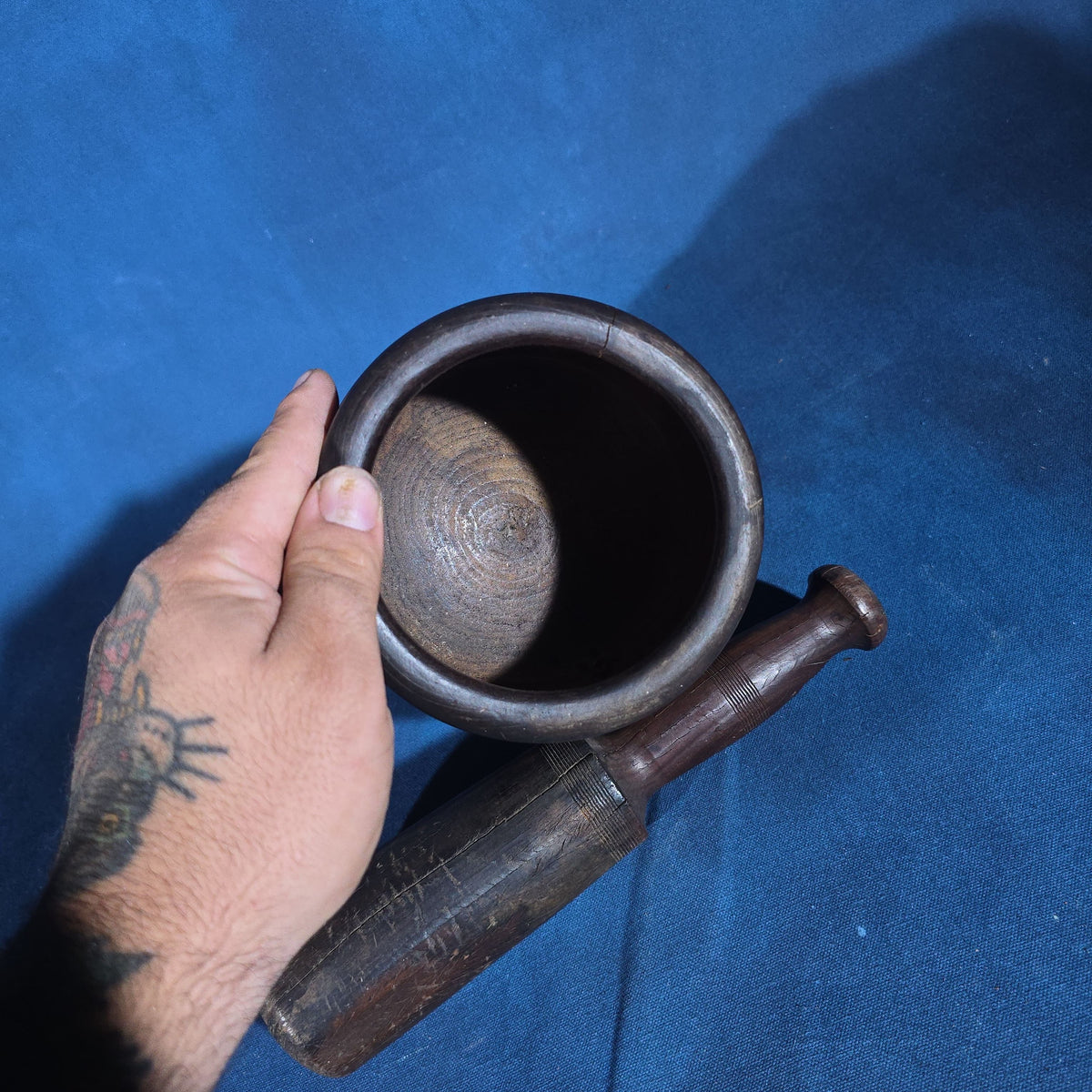 Antique Turned Wood Mortar and Pestle