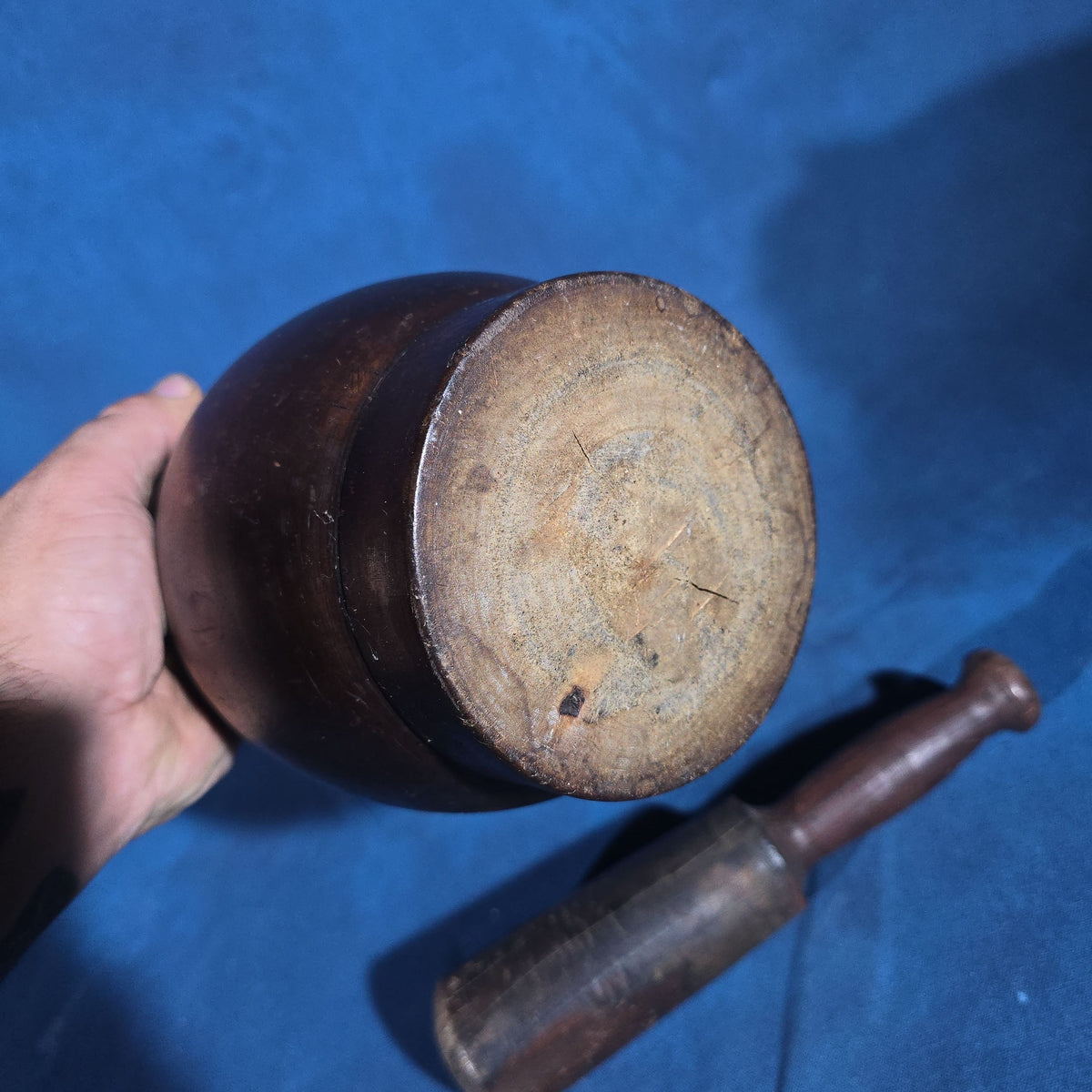 Antique Turned Wood Mortar and Pestle