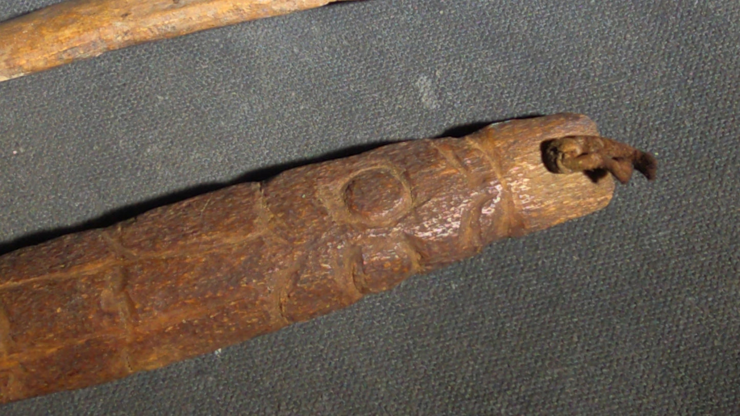 Grouping of 10 Antique Native American Carved Bone Implements including Incised and Relief-Carved Examples with Leather Ties and Drilled Holes