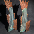Lot 068 - Pair of Vintage Folk Art Hand-Carved Painted Fish Figures with Glass Eyes, Signed "DL", 18" L each