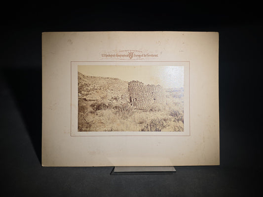 Antique Board-Mounted Albumen Photograph No. 158, "Ancient Ruins in the Canon of the Mancos," Ancestral Pueblo Stone Ruins, Photographed by William Henry Jackson, U.S. Geological and Geographical Survey of the Territories, F.V. Hayden, 1880