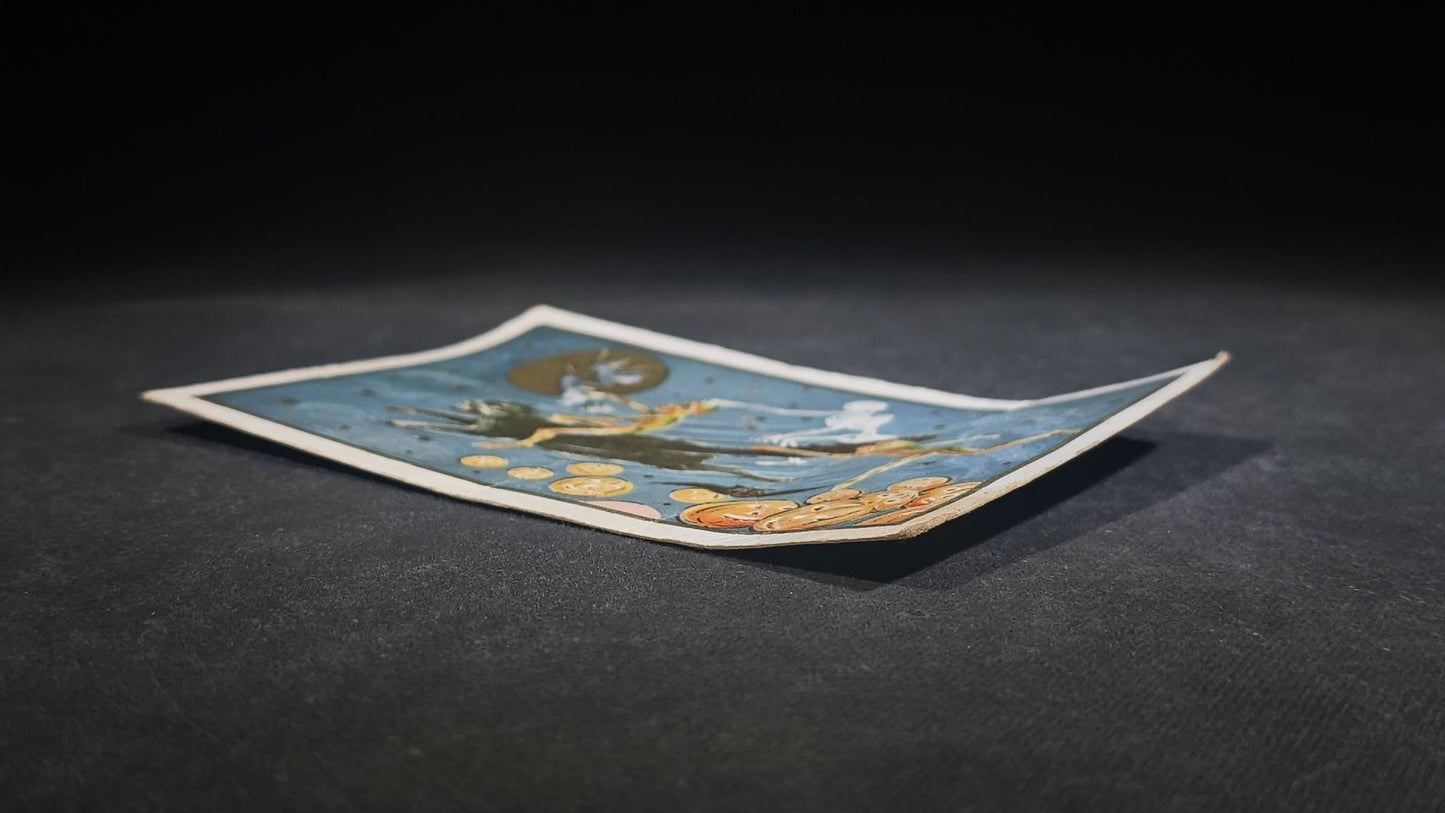 Antique Halloween Postcard with Black Cat, Skeleton, Ghost, Witch, Devils, and Jack-O-Lanterns, Gold Border, Postmarked 1912, New Bedford, Massachusetts