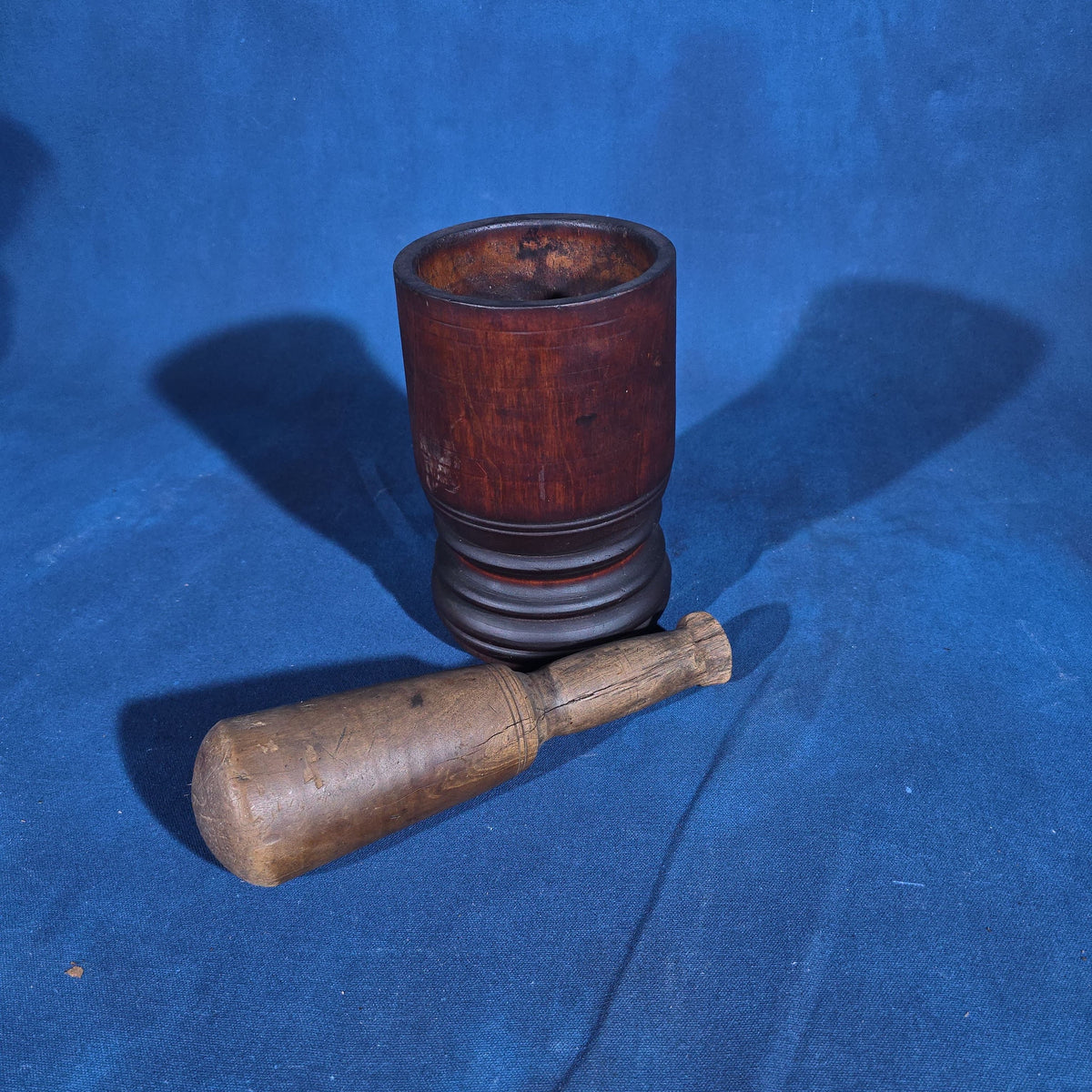 Antique Turned Wood Mortar and Pestle