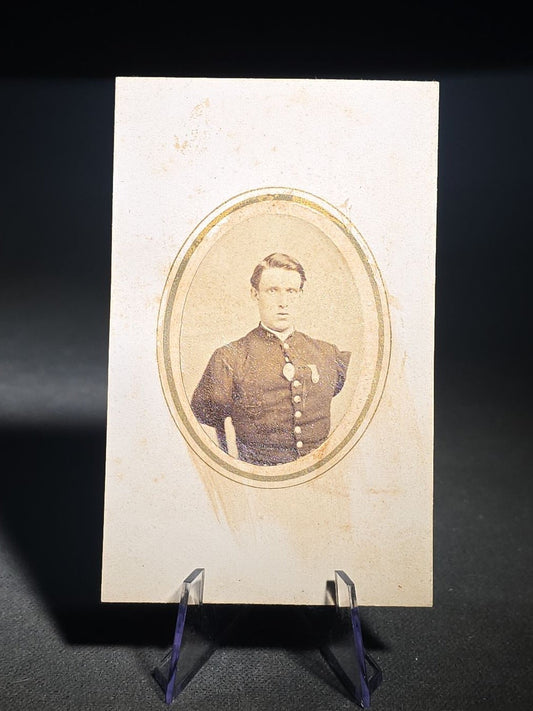 Antique Carte De Visite C.D.V. Photograph of Civil War Double Amputee Sergeant Alfred Stratton, Company G, 147th New York Infantry