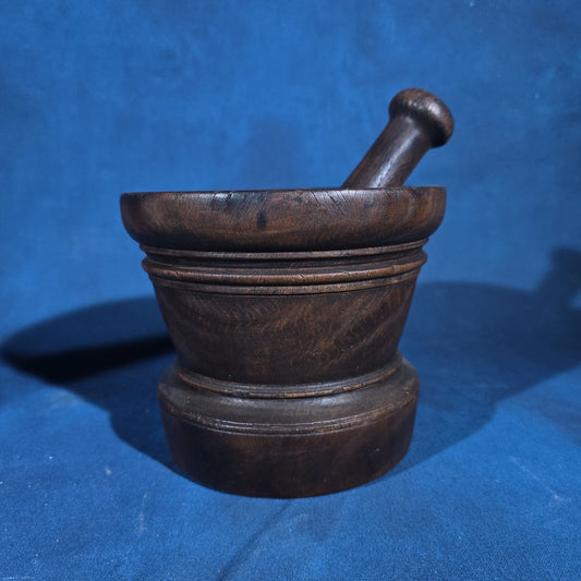 Antique Turned Wood Mortar and Pestle