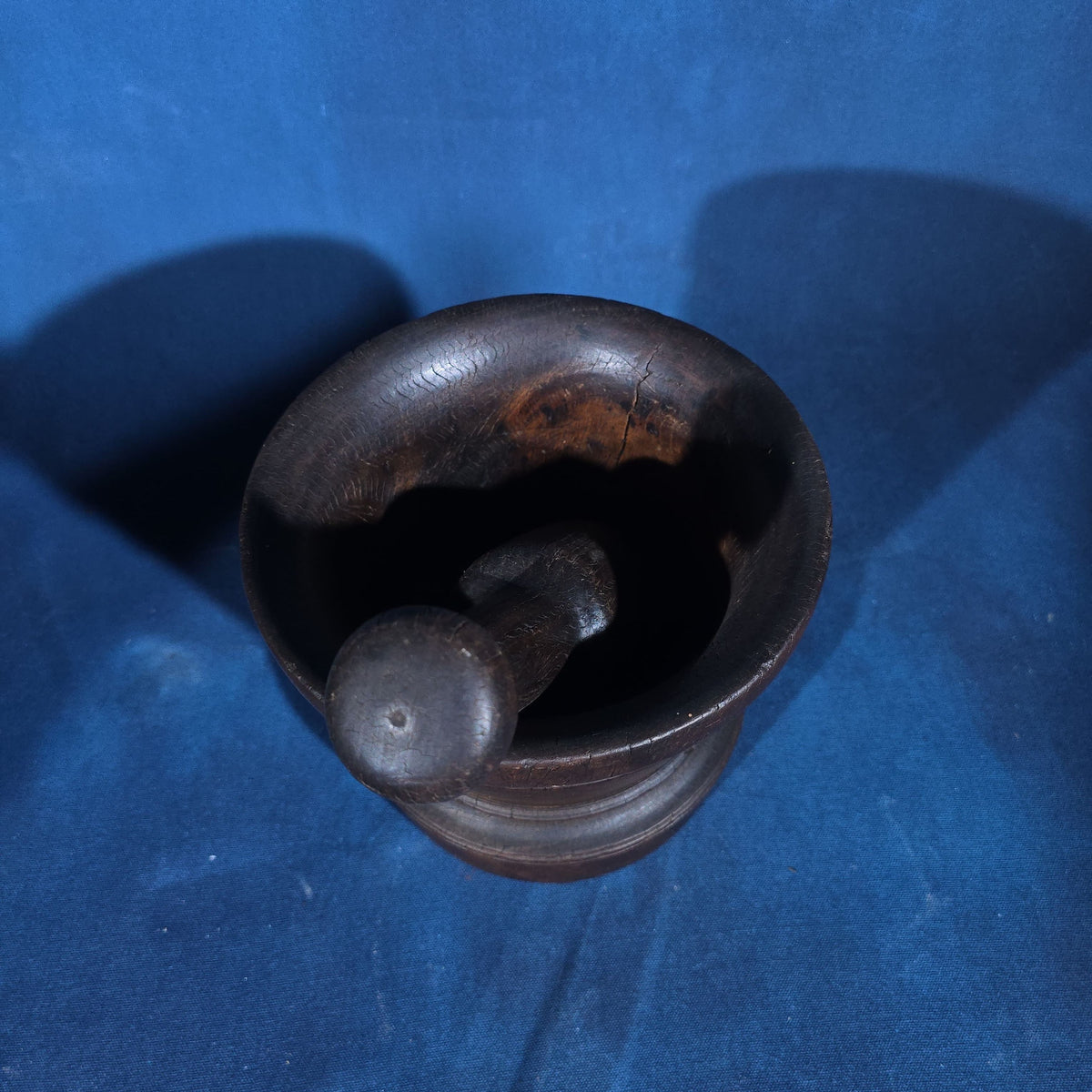 Antique Turned Wood Mortar and Pestle