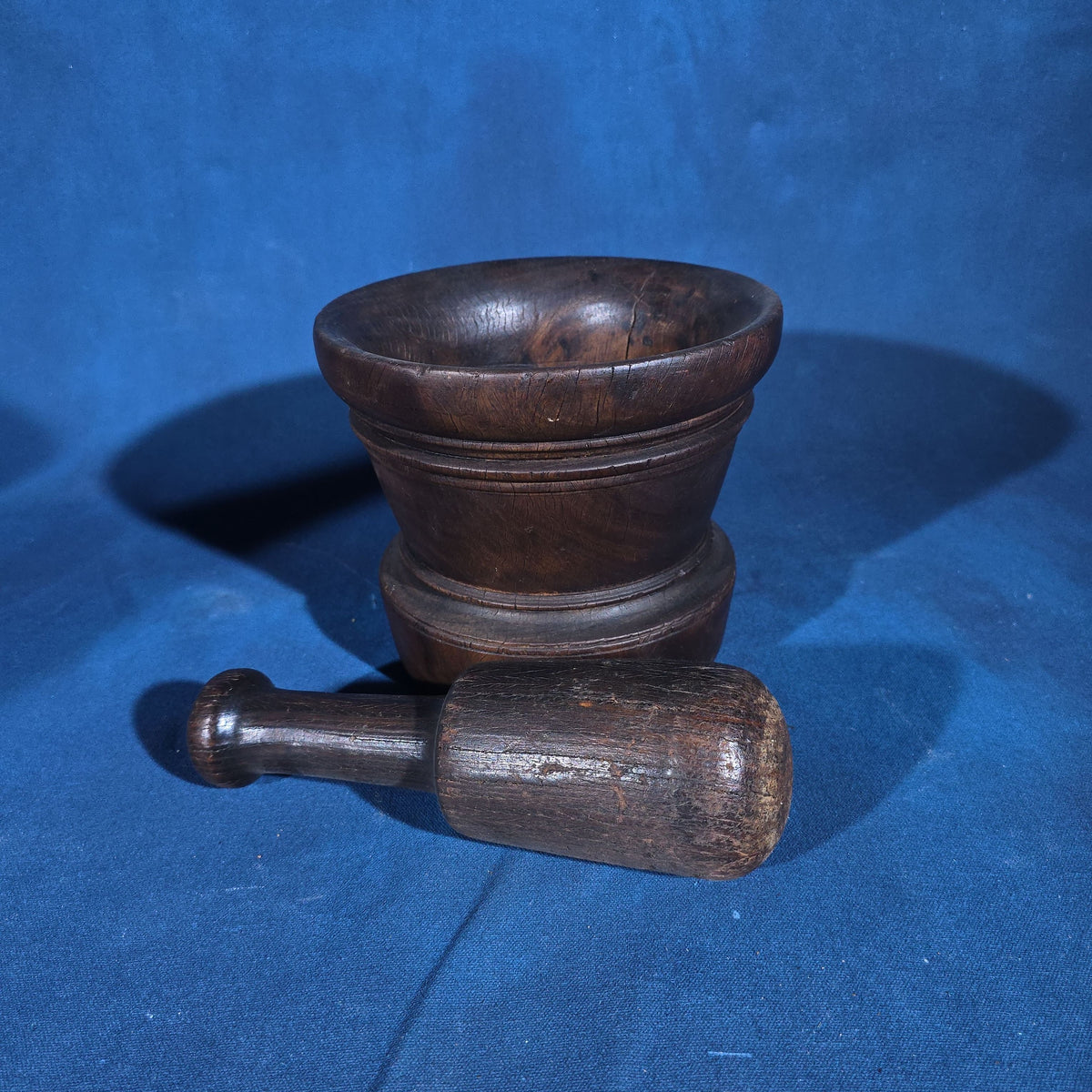 Antique Turned Wood Mortar and Pestle