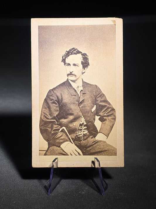 Antique Carte de Visite C.D.V. Photograph of John Wilkes Booth, Seated Portrait with Cane, Pen-Inscribed Verso