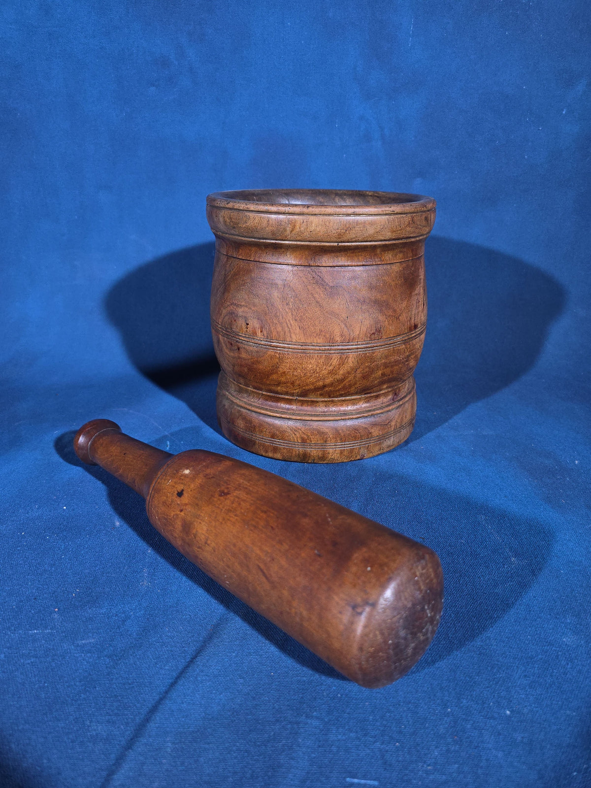 Antique Turned Wood Mortar and Pestle