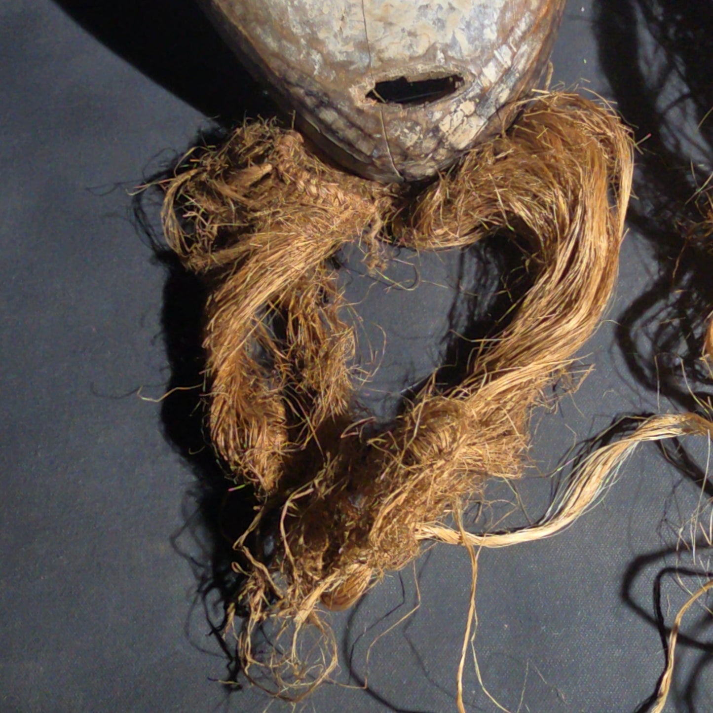 Pair of Vintage Lega Lukwakongo Carved Wood Masks with Raffia Beards, Democratic Republic of the Congo