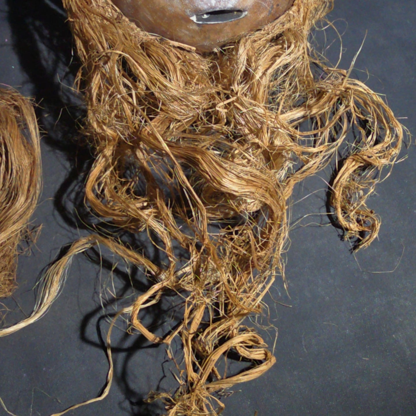 Pair of Vintage Lega Lukwakongo Carved Wood Masks with Raffia Beards, Democratic Republic of the Congo