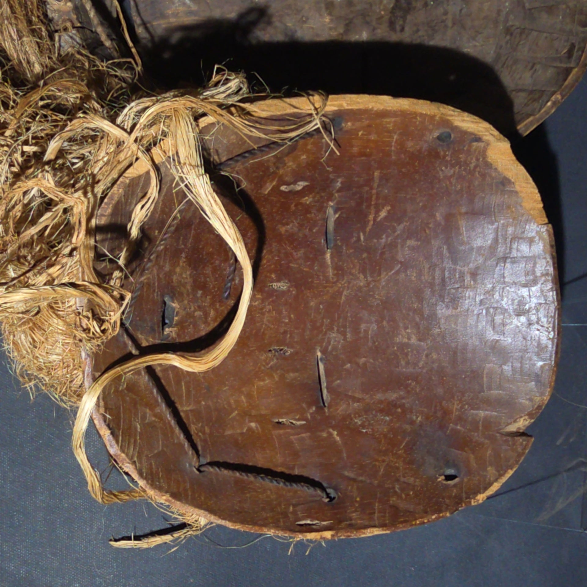 Pair of Vintage Lega Lukwakongo Carved Wood Masks with Raffia Beards, Democratic Republic of the Congo