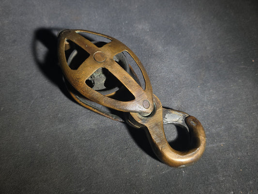 Vintage Brass Caged Ship's Pulley Block with Sister Hook
