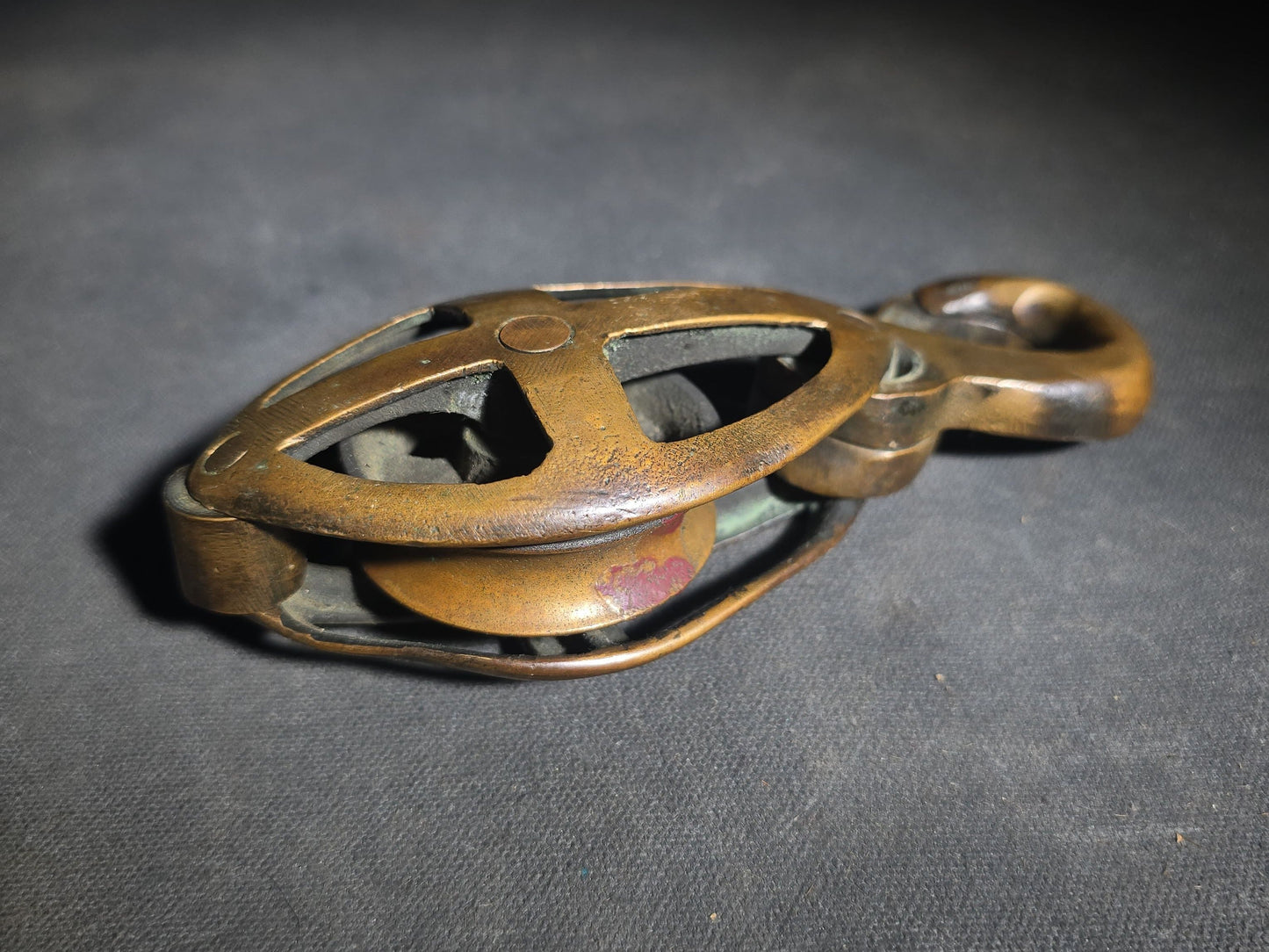 Vintage Brass Caged Ship's Pulley Block with Sister Hook