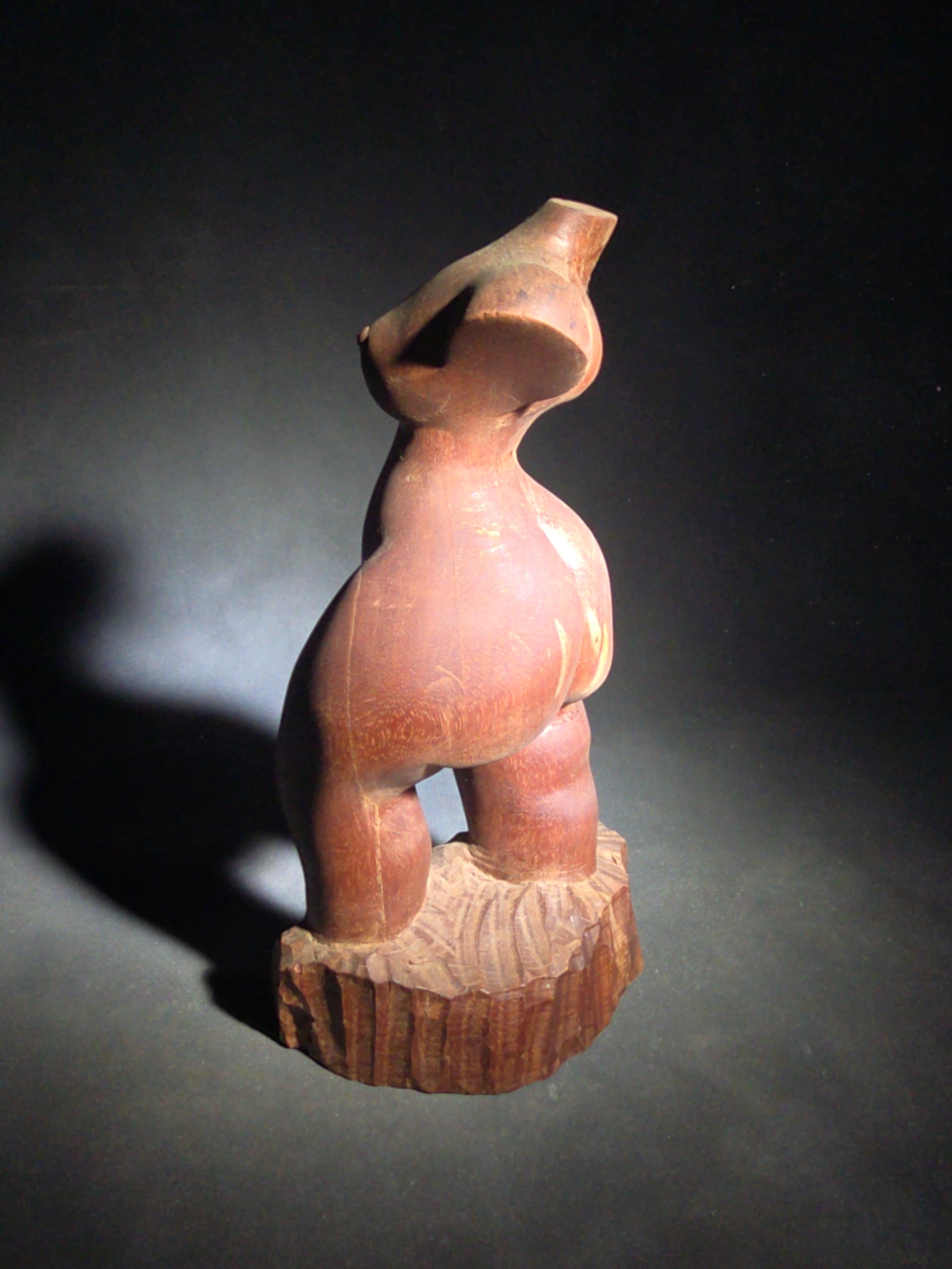 Vintage Carved Wood Female Nude Torso Sculpture on Rough-Hewn Base