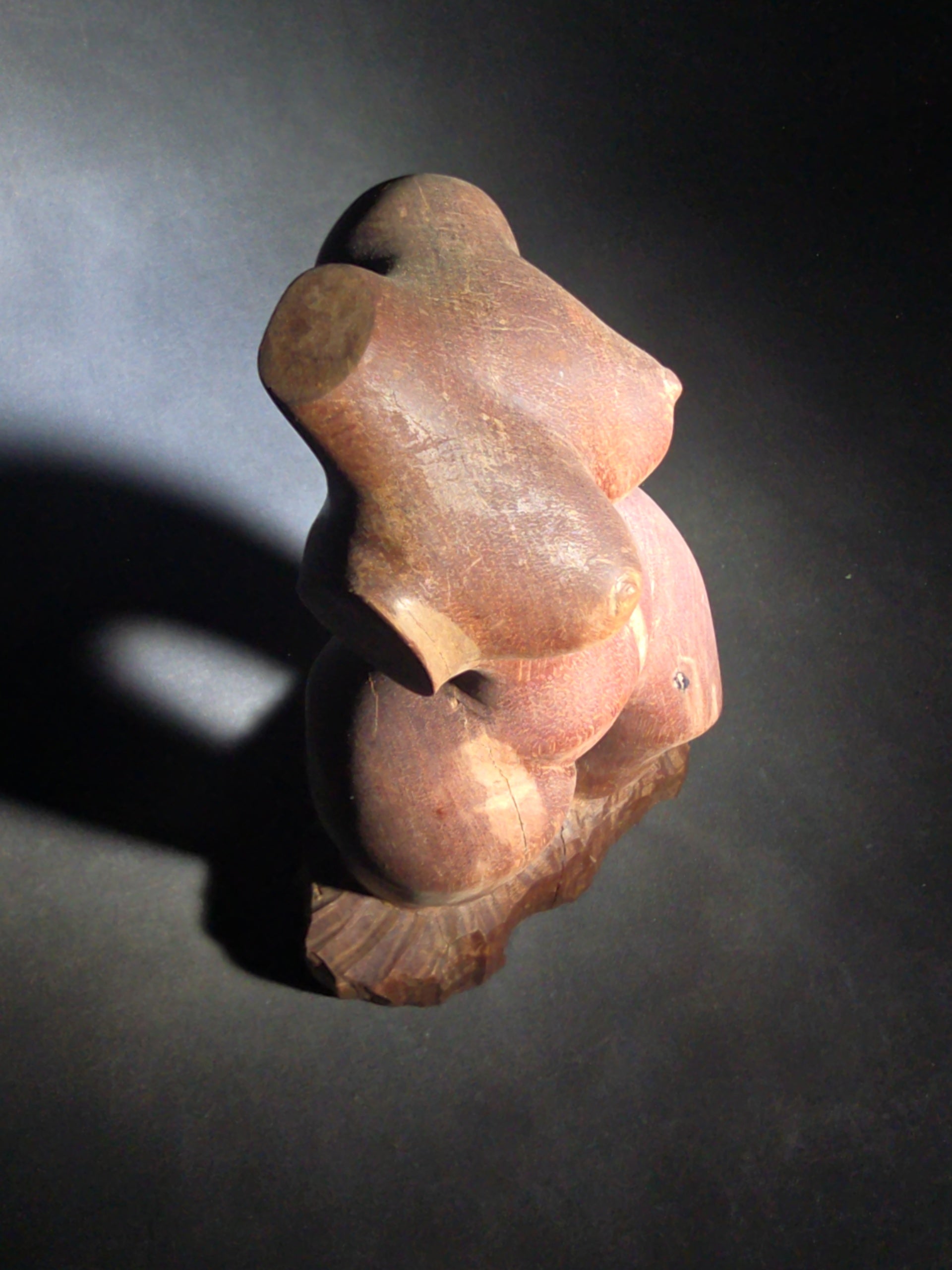 Vintage Carved Wood Female Nude Torso Sculpture on Rough-Hewn Base