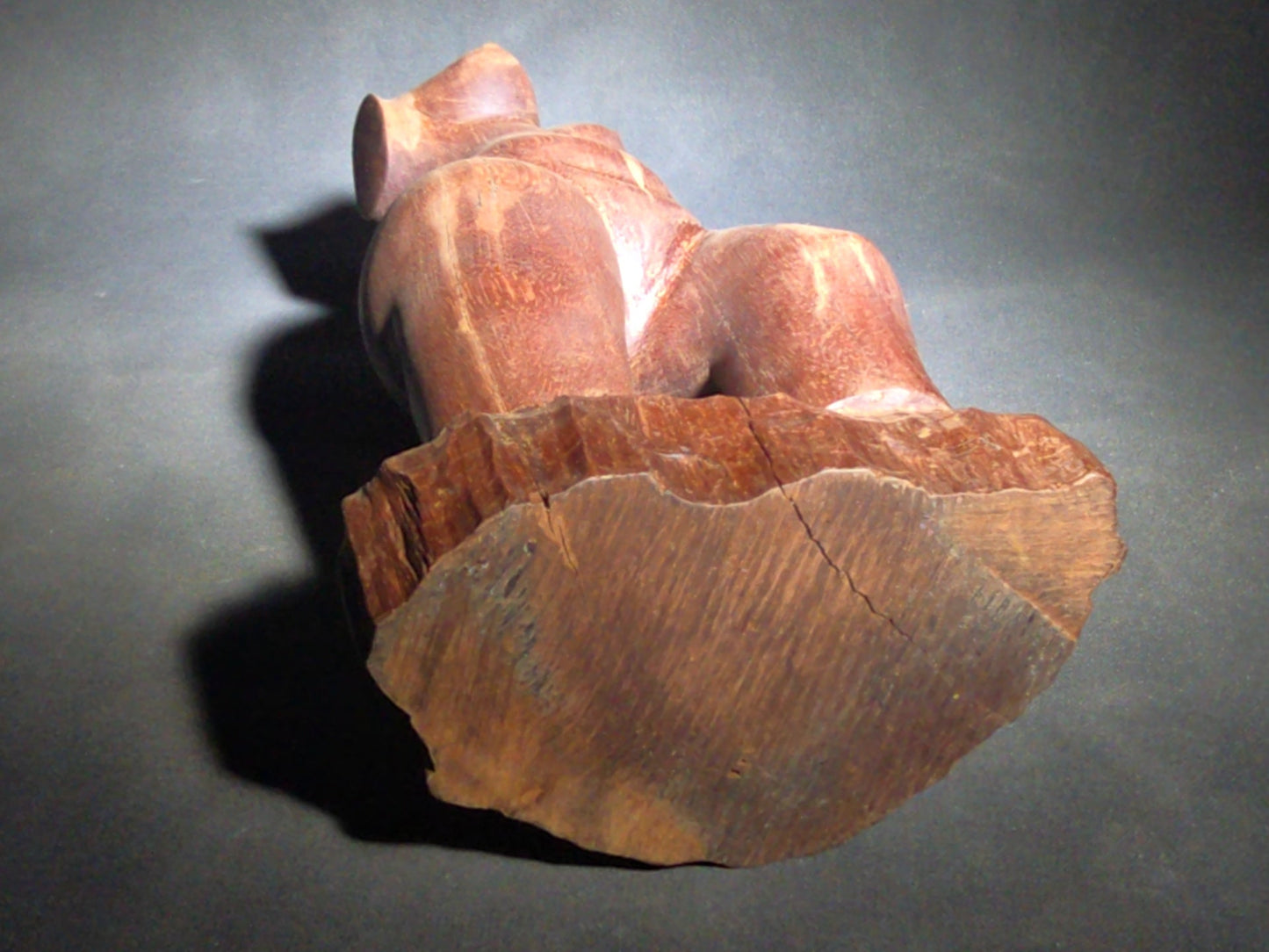 Vintage Carved Wood Female Nude Torso Sculpture on Rough-Hewn Base