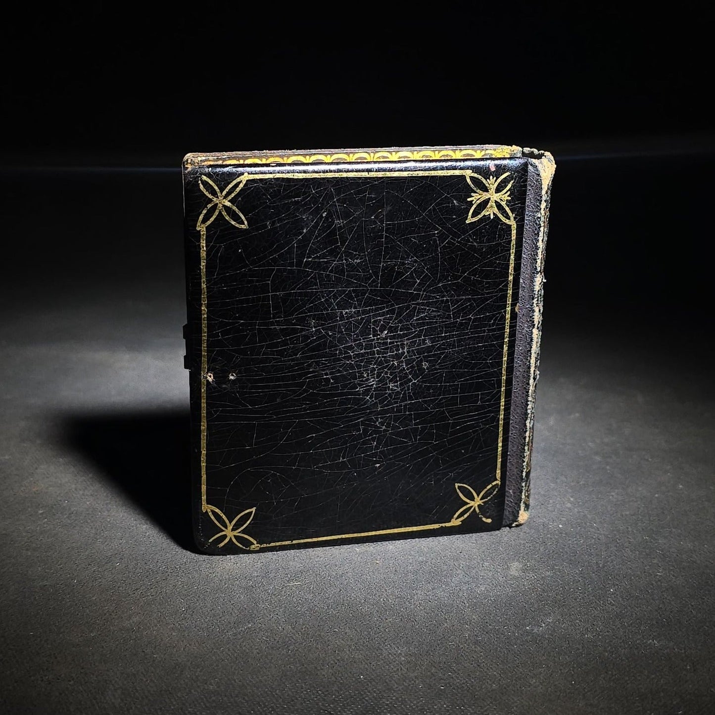 Antique 1/6th Plate Daguerreotype Photograph of Two Young Women in Papier-Mache Case with Mother-of-Pearl Inlay and Hand-Painted Landscape with Ruins