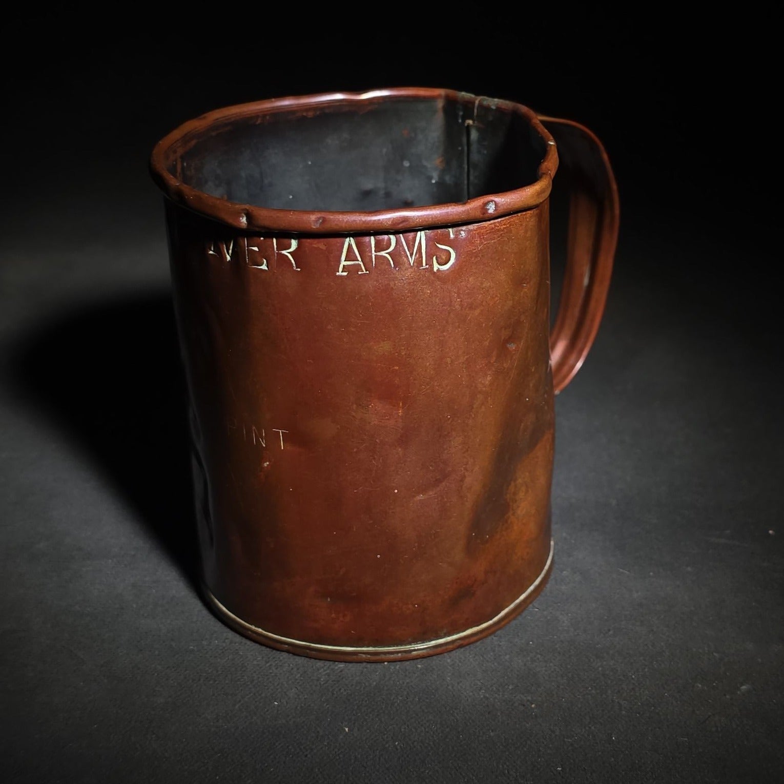Antique Copper Pint Measure Engraved "New River Arms," Turnford, Broxbourne, Hertfordshire