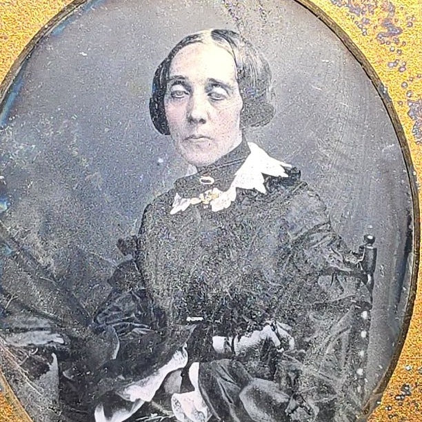 Antique 1/6th Plate Daguerreotype Photograph of a Woman with Sunken Eyes in Half Leatherette Case with Embossed Floral Urn Design