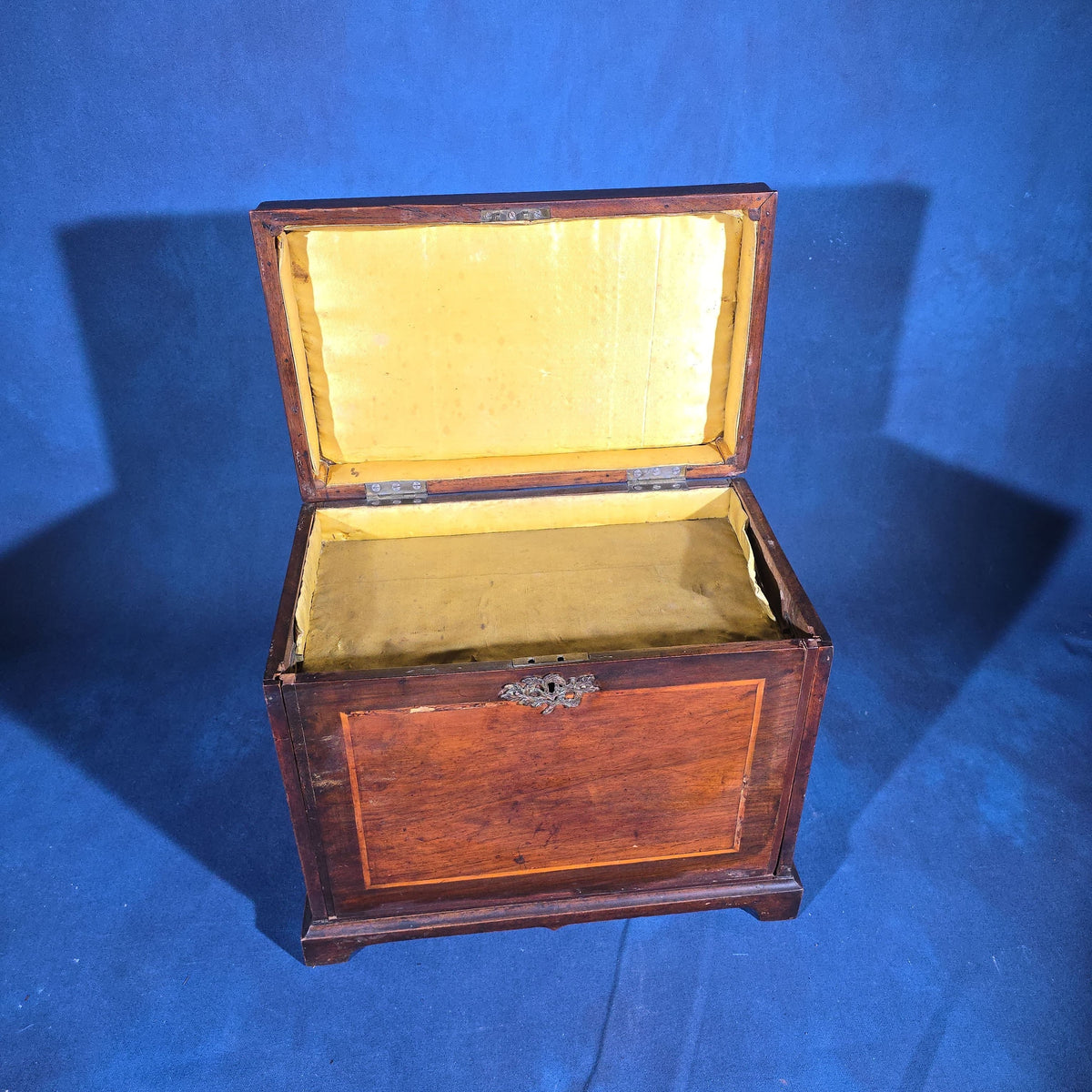 Antique Mahogany Collector's Cabinet with Silk-Lined Interior and Multiple Drawers