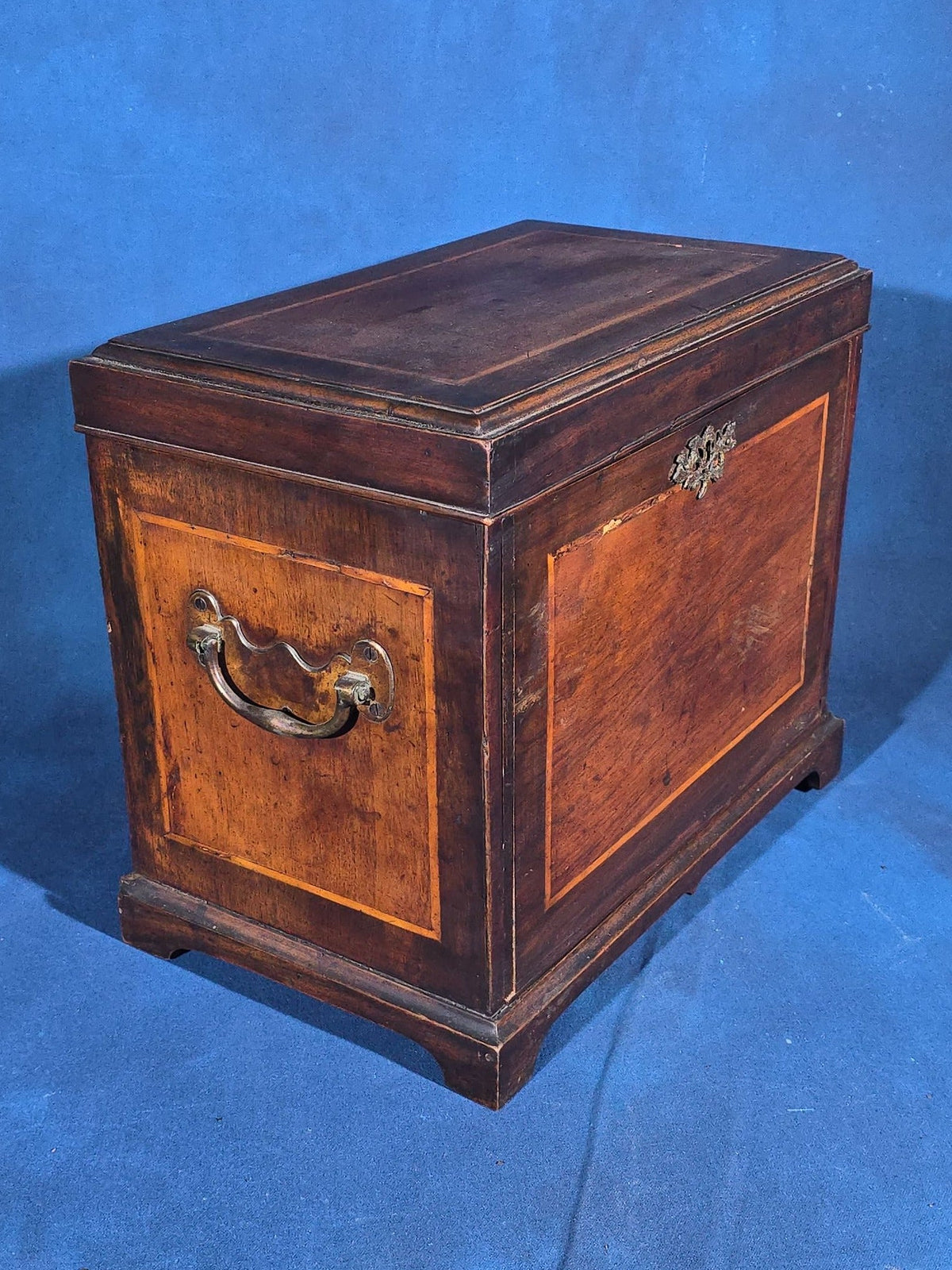 Antique Mahogany Collector's Cabinet with Silk-Lined Interior and Multiple Drawers