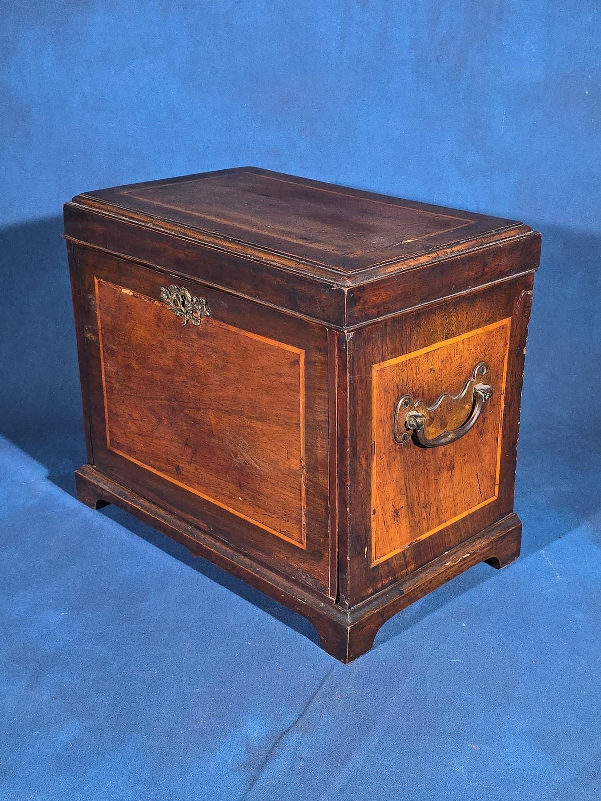 Antique Mahogany Collector's Cabinet with Silk-Lined Interior and Multiple Drawers