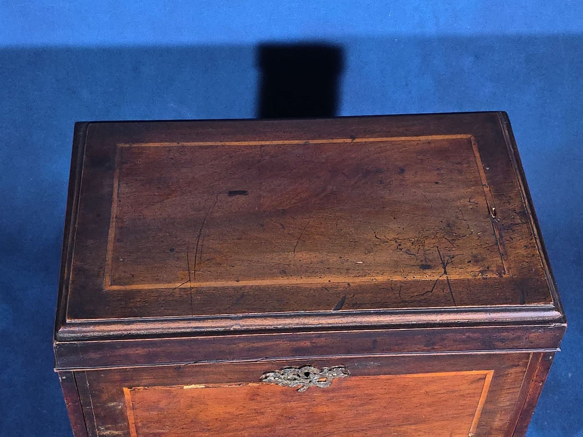 Antique Mahogany Collector's Cabinet with Silk-Lined Interior and Multiple Drawers