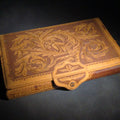 Lot 165 - Antique Tooled Leather Portable Writing Desk with Acanthus Scroll Design, Inkwell, and Marbled Paper Blotter, Stamped "G.A.T. Keswick", 12-1/4" L