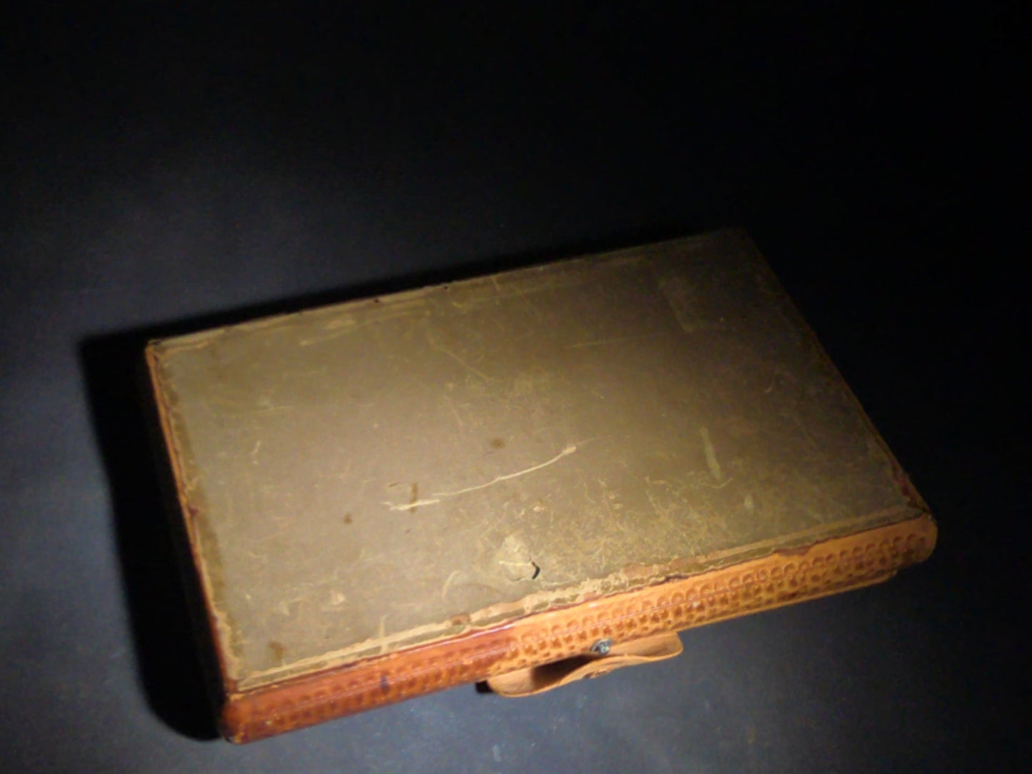 Antique Tooled Leather Portable Writing Desk with Acanthus Scroll Design, Inkwell, and Marbled Paper Blotter, Stamped "G.A.T. Keswick"