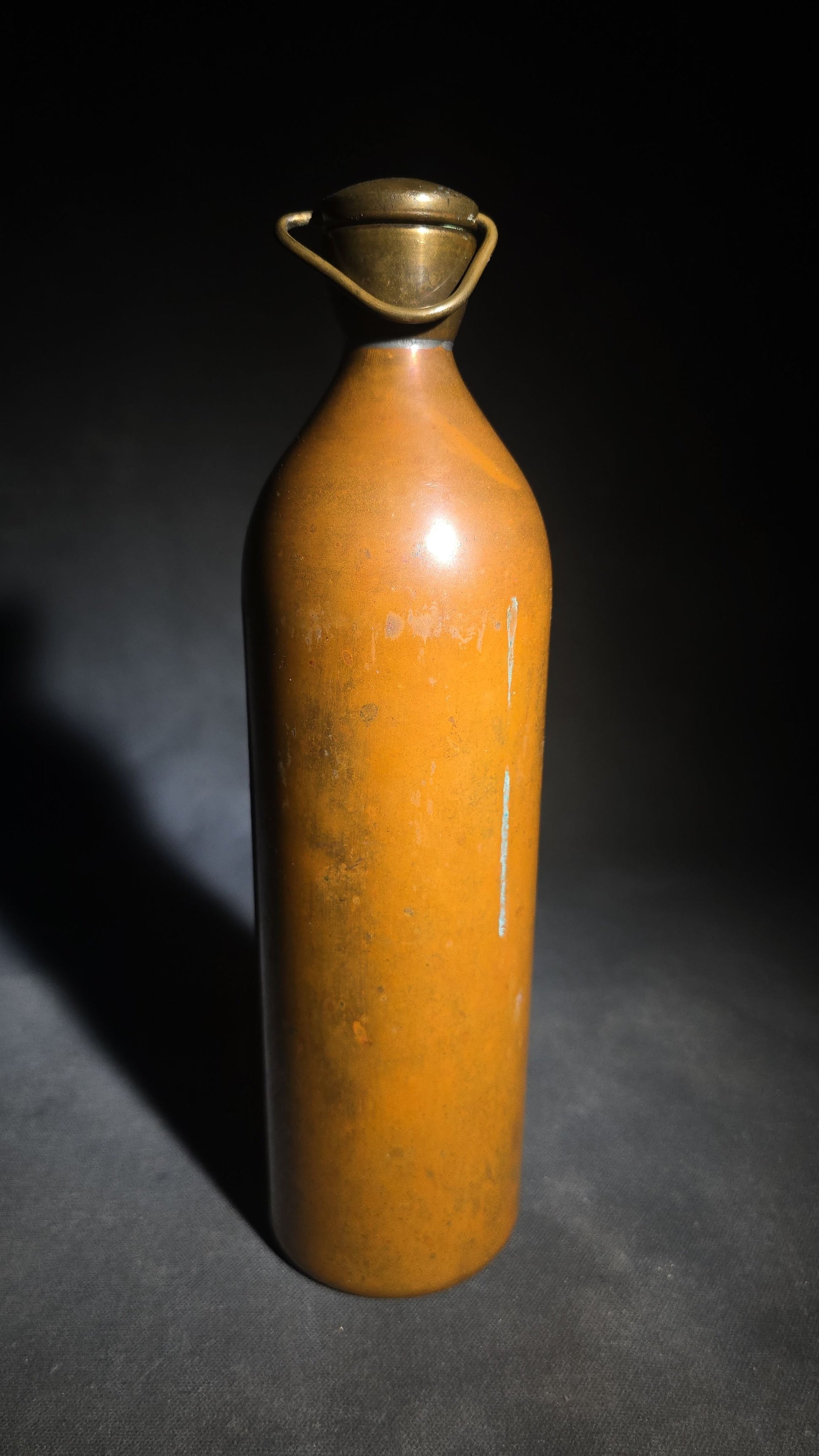 Antique Copper Bottle Flask with Threaded Screw Cap