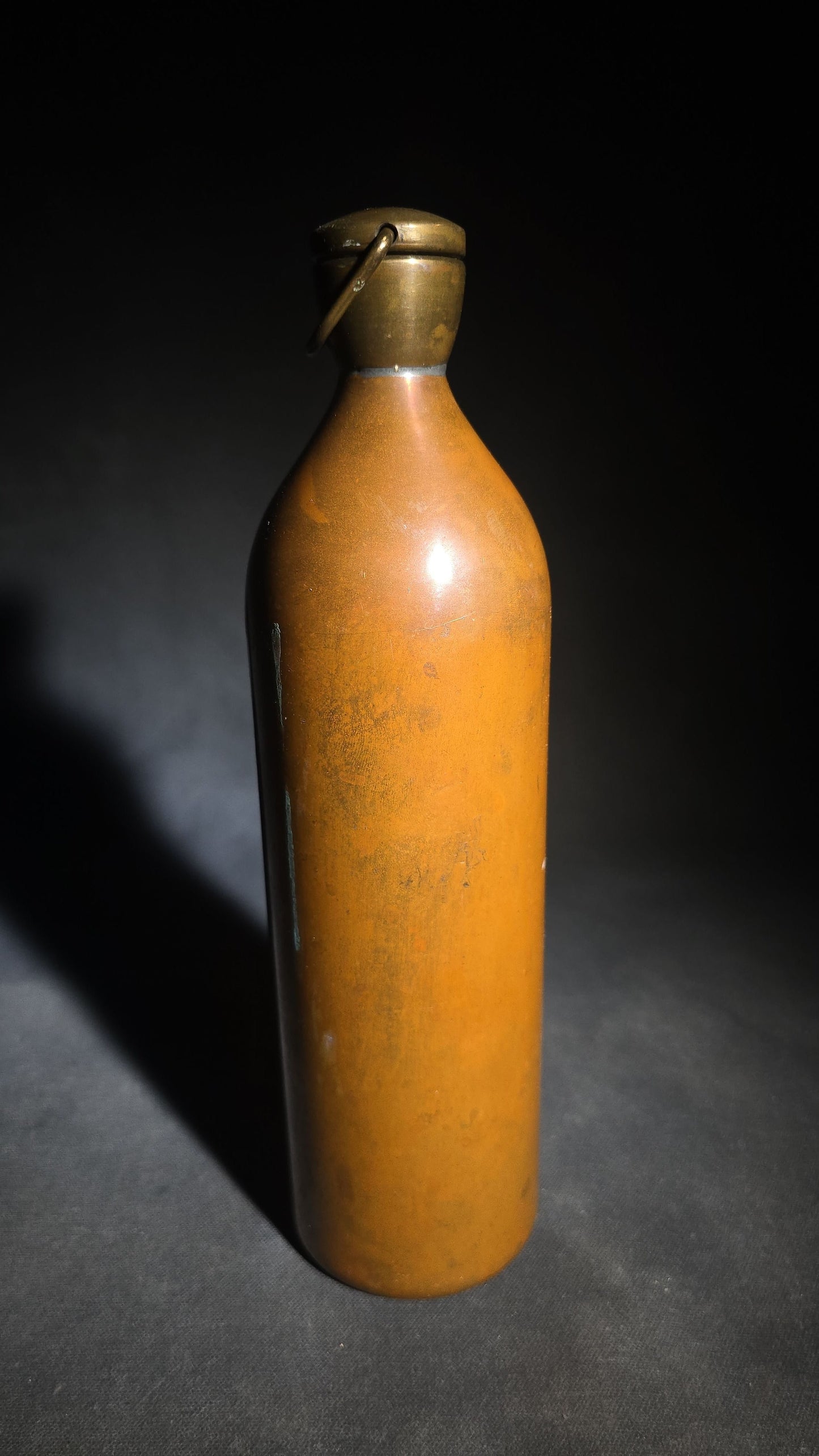 Antique Copper Bottle Flask with Threaded Screw Cap