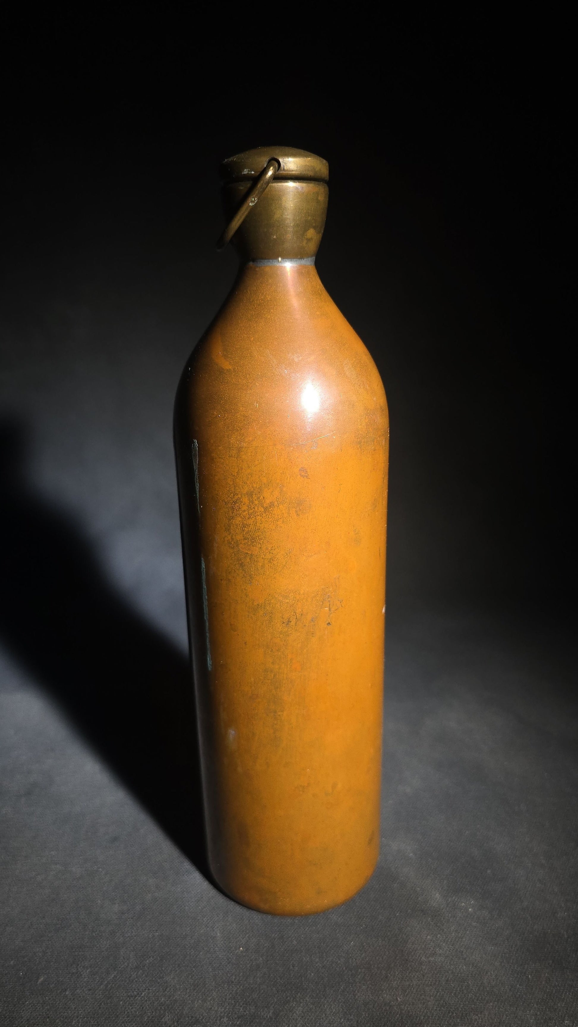 Antique Copper Bottle Flask with Threaded Screw Cap