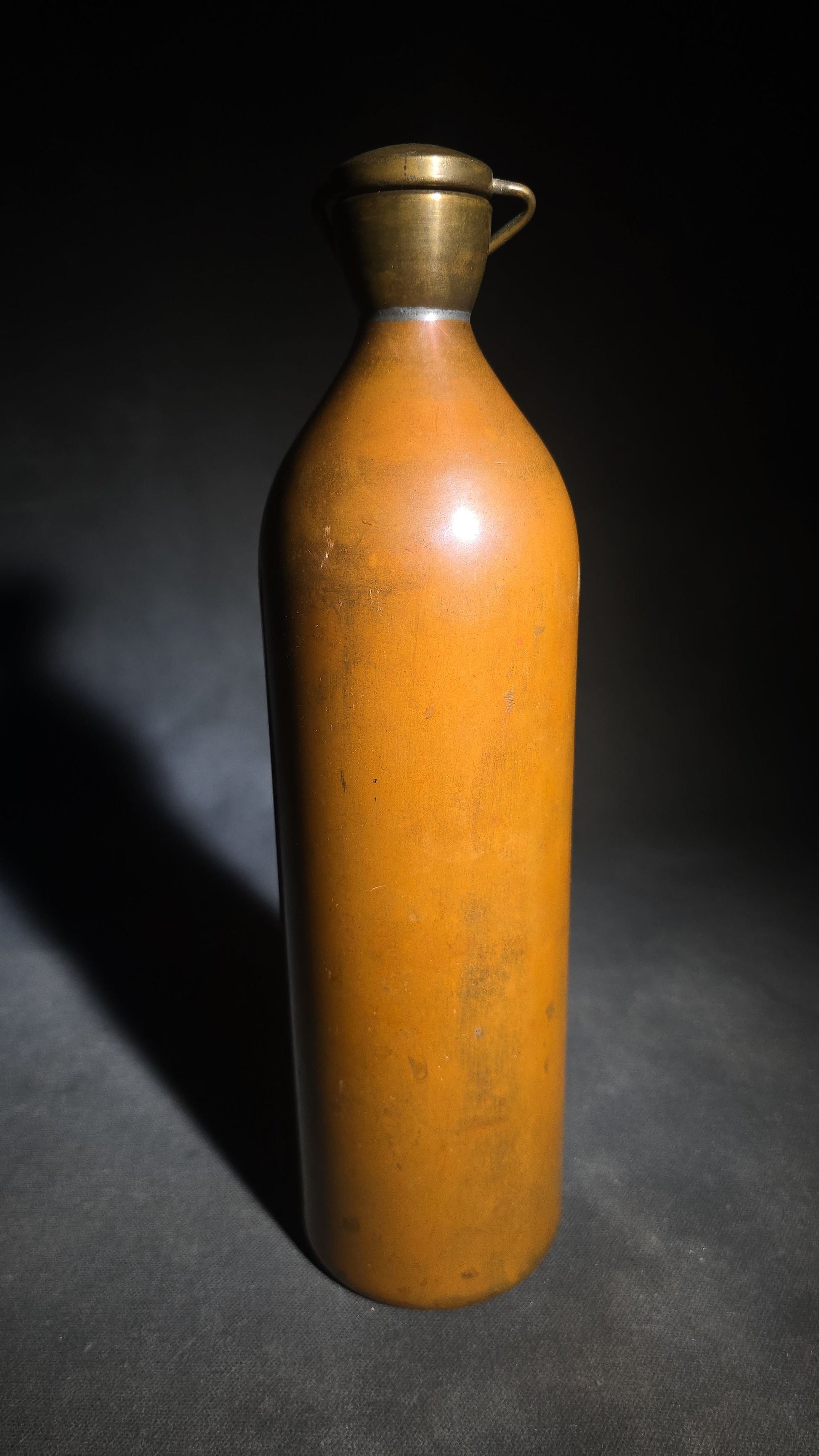 Antique Copper Bottle Flask with Threaded Screw Cap