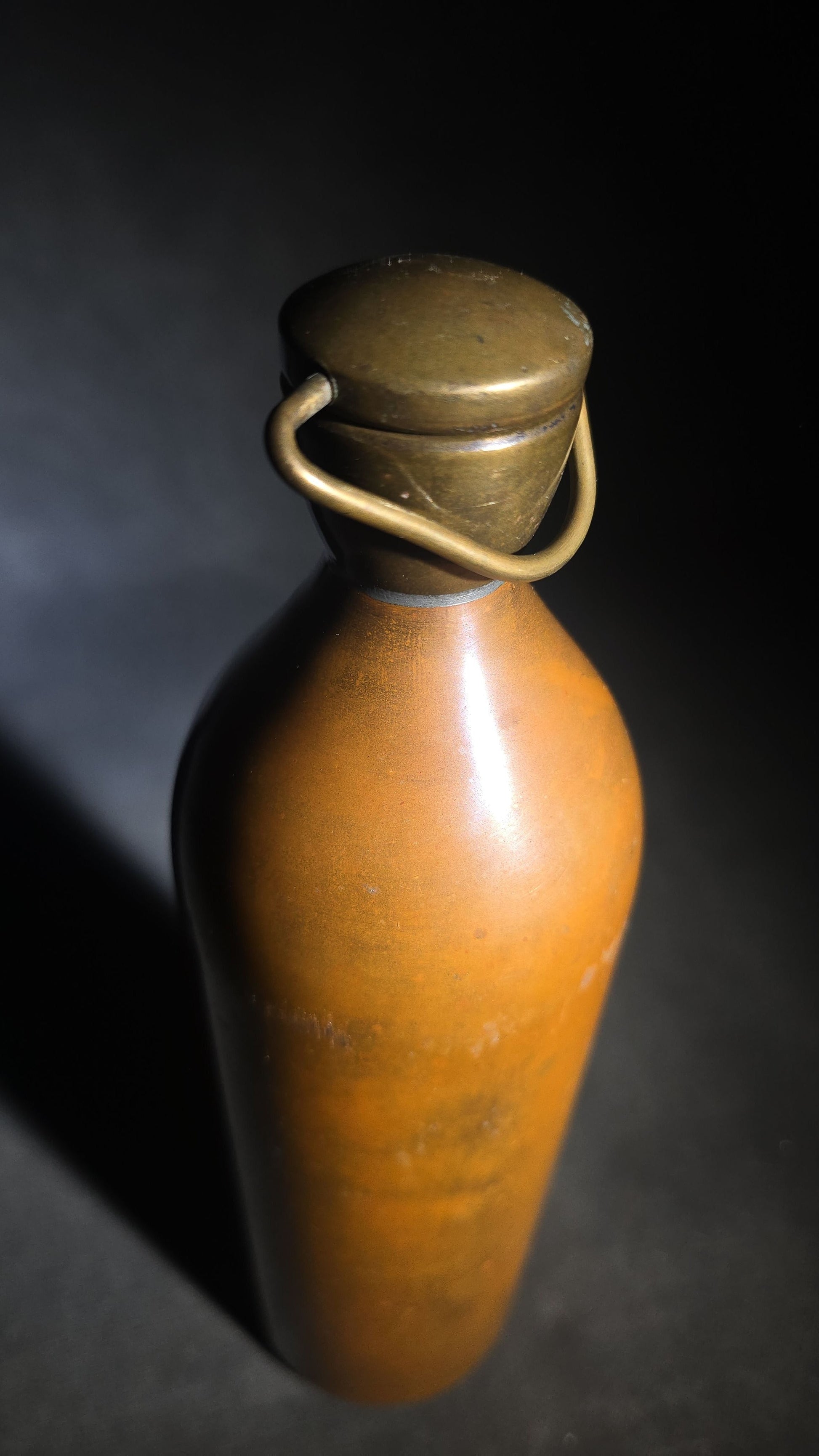 Antique Copper Bottle Flask with Threaded Screw Cap