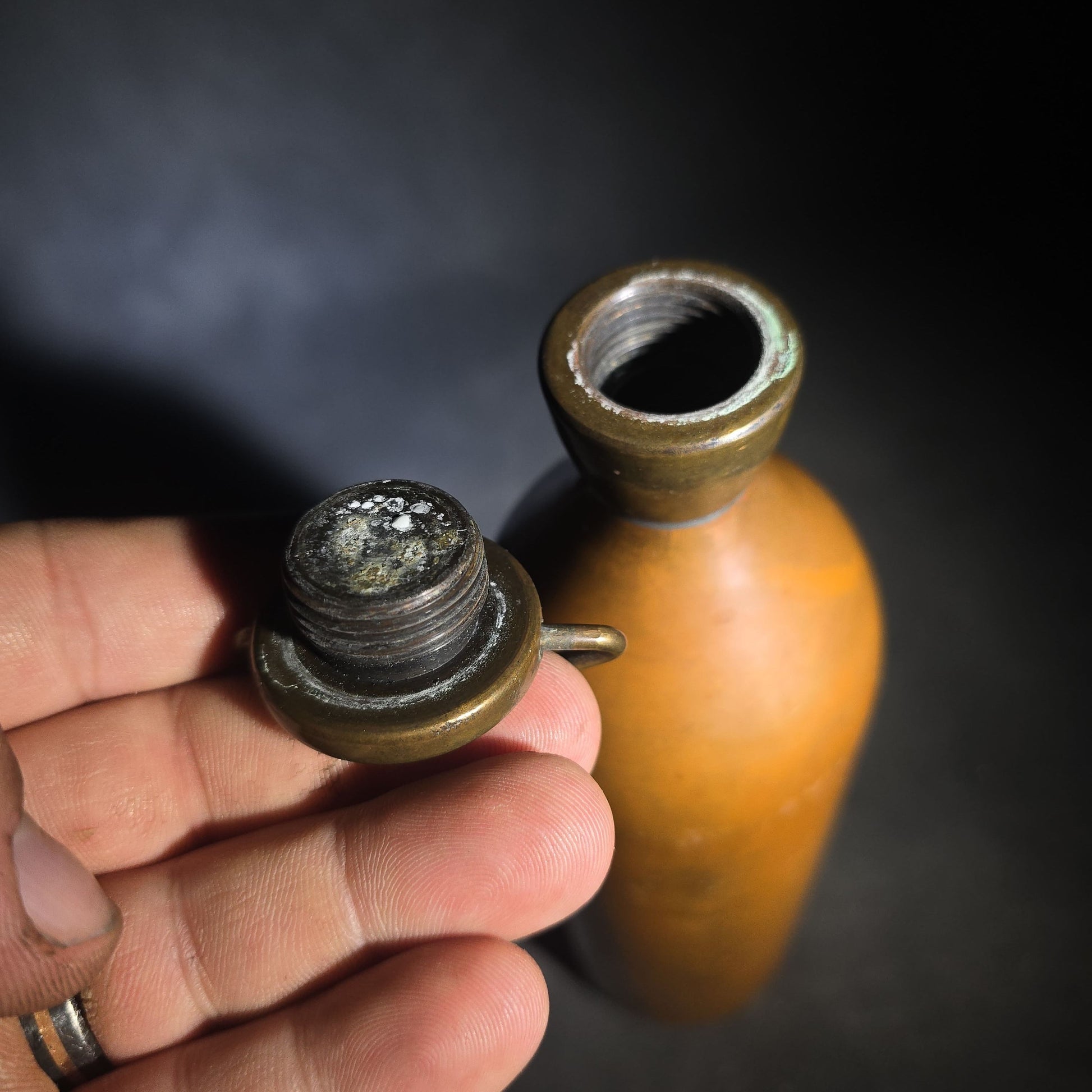 Antique Copper Bottle Flask with Threaded Screw Cap
