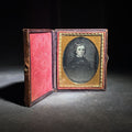 Lot 074 - Antique 1/9th Plate Daguerreotype Photograph of a Young Man in a Dark Coat, Photographed by Tyler & Co., in Full Intact Leatherette Case