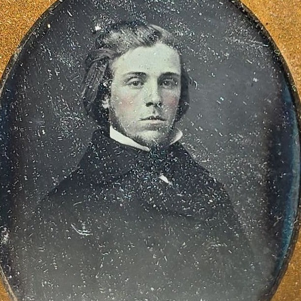 Antique 1/9th Plate Daguerreotype Photograph of a Young Man in a Dark Coat, Photographed by Tyler & Co., in Full Intact Leatherette Case
