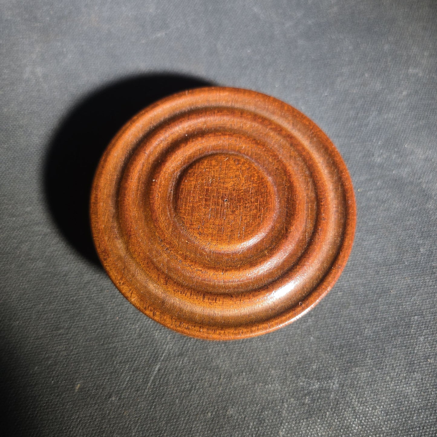Antique Turned Wood Round Lidded Box with Concentric Ring Design