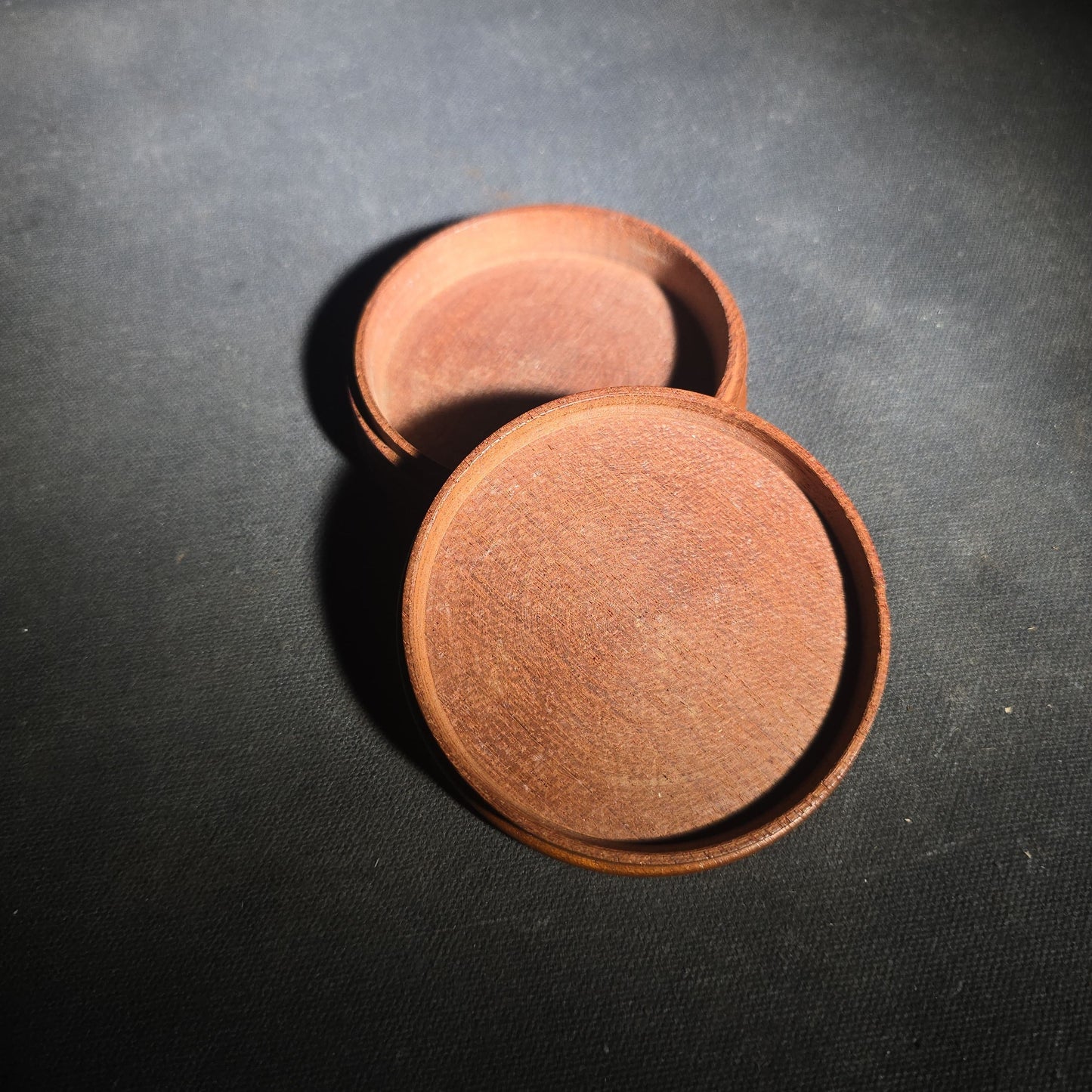 Antique Turned Wood Round Lidded Box with Concentric Ring Design