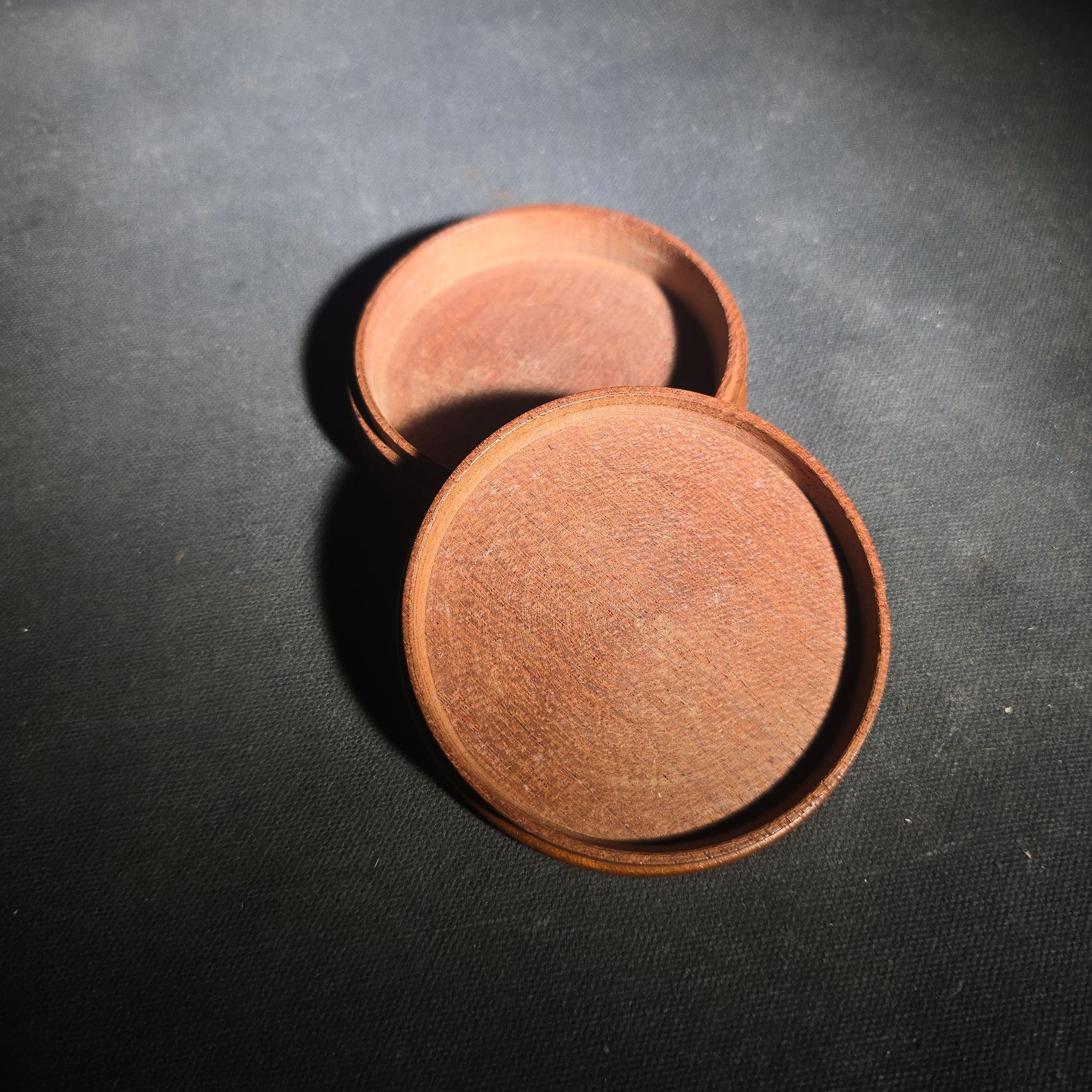 Antique Turned Wood Round Lidded Box with Concentric Ring Design