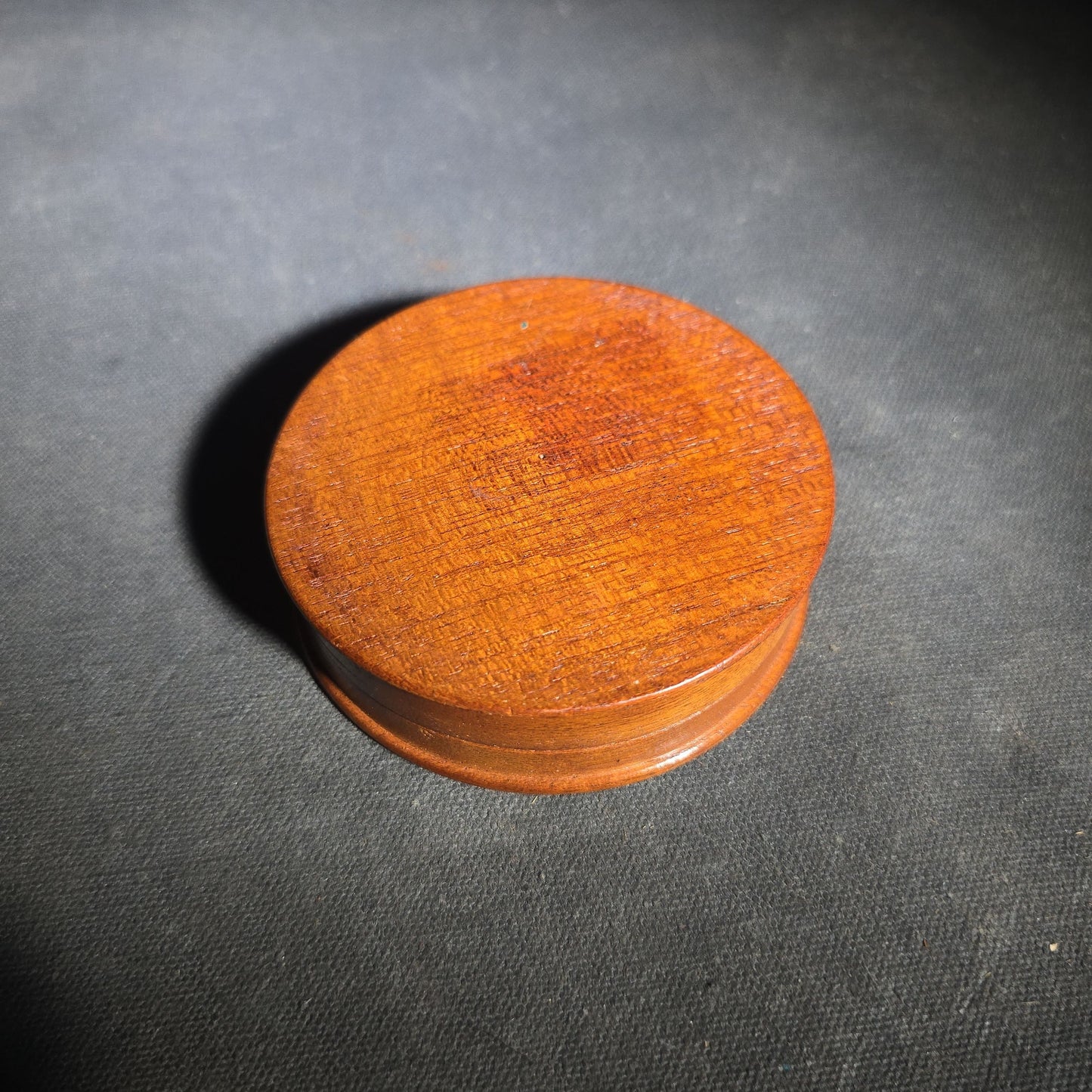 Antique Turned Wood Round Lidded Box with Concentric Ring Design