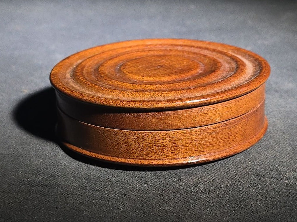 Antique Turned Wood Round Lidded Box with Concentric Ring Design