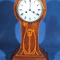 Lot 102 - Antique Art Nouveau Inlaid Mahogany Balloon Mantel Clock with Gong Strike, 17-3/4" H